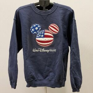 Disney World Mickey Mouse American Flag Sweatshirt Pullover Navy Blue Adult XL